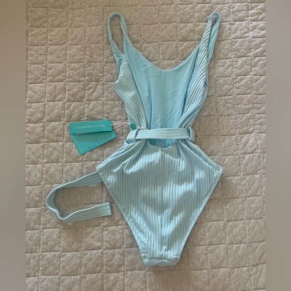 BNWT Melissa Odabash St. Tropez ribbed sky blue one piece bathing/swimsuit XS - Picture 2 of 15